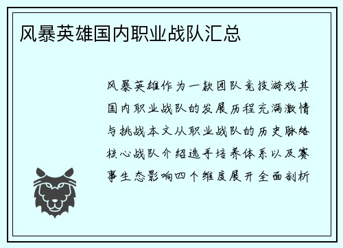风暴英雄国内职业战队汇总